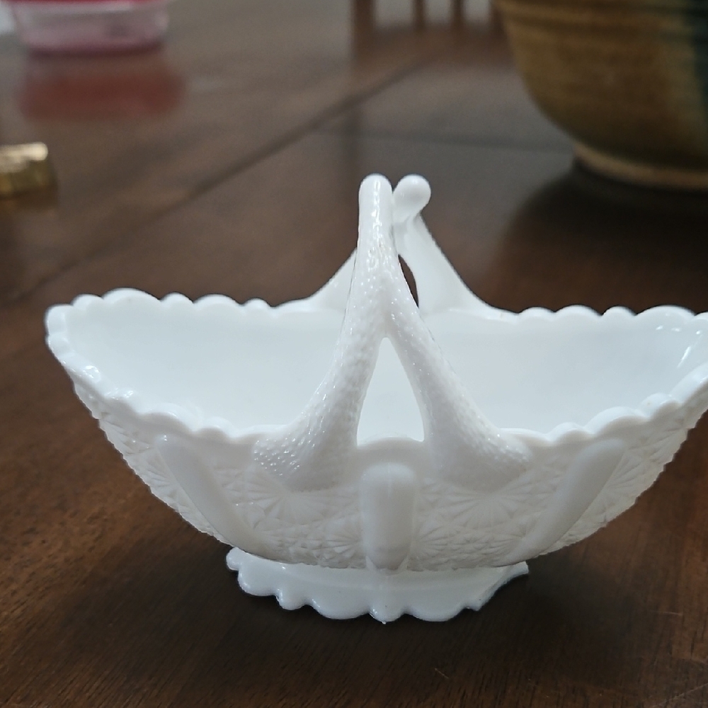 White Decorative Basket Milk Glass